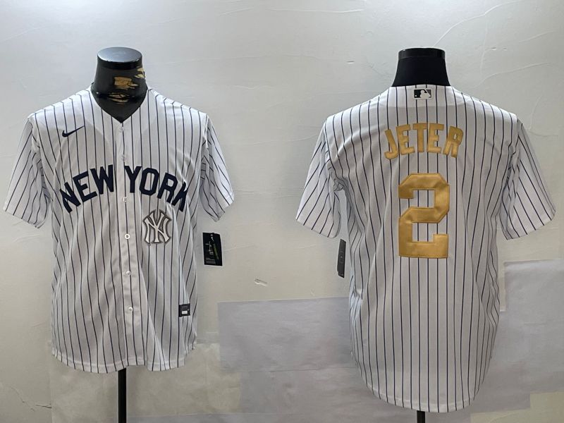 Men New York Yankees #2 Jeter White Stripe Fashion Nike 2024 MLB Jersey style 4->new york yankees->MLB Jersey